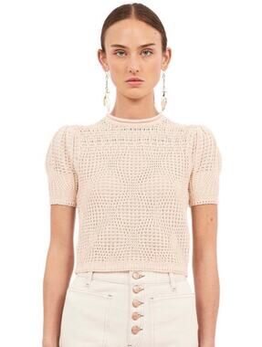 Ulla Johnson Capri Short-Sleeve Cropped Geo Knit Top Sweater Tee Medium